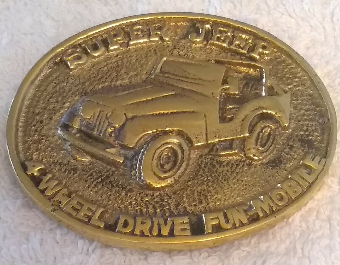 Super-Jeep 4-Wheel Drive Fun-Mobile 1970s Solid Brass Vintage Belt Buckle