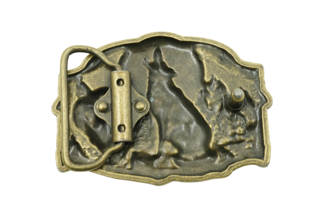 Wolf Howling Western Bronze Plated Metal Belt Buckle