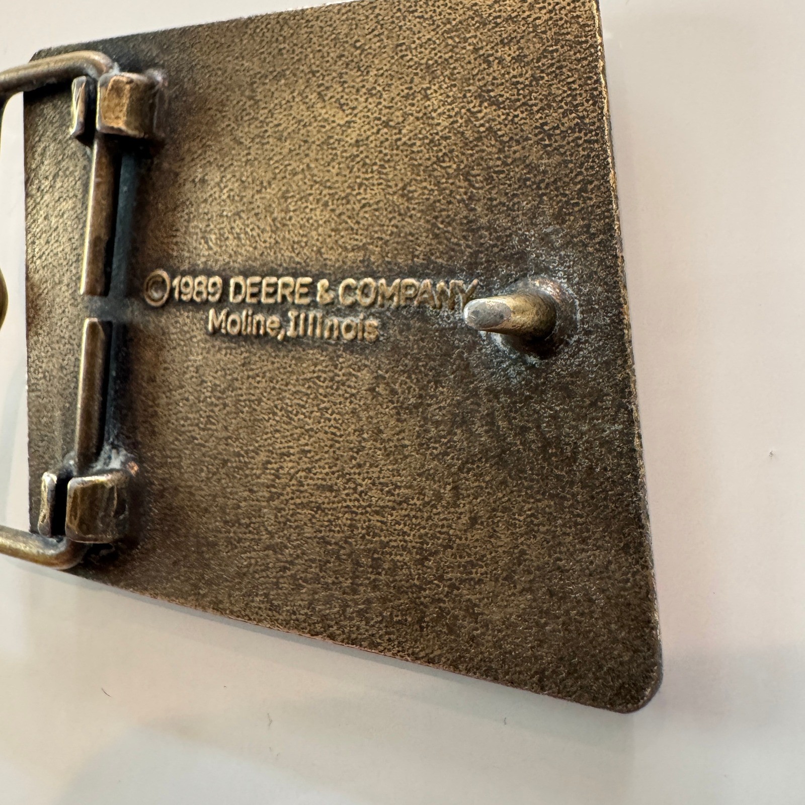 John Deere Diesel Power Belt Buckle Vintage 1989 Engine Tractor Farm Brass