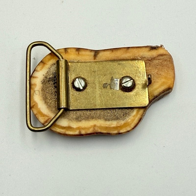 Betty Loucks Belt Buckle Brown Hand Painted Elk Antler Vintage 1985