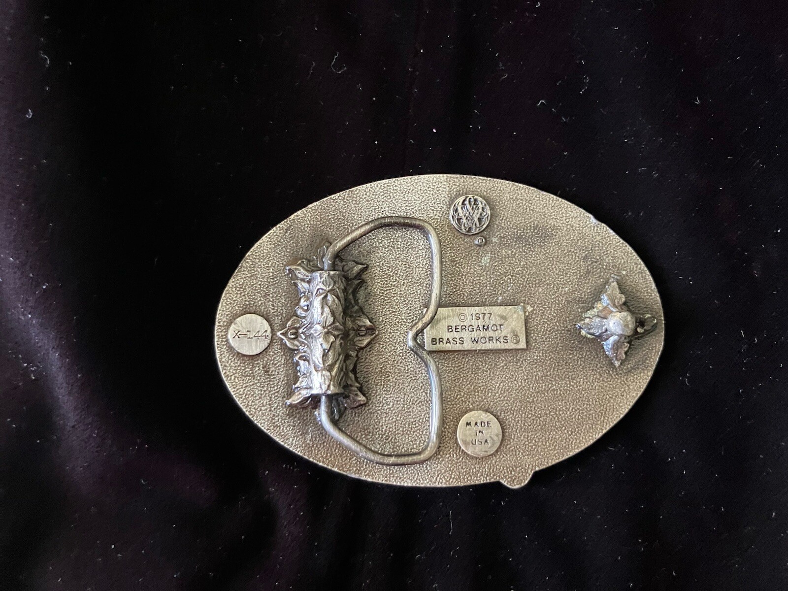 Bergamot Brass Works Bass Belt Buckle Vintage 1977 X-144. Made In USA Fishing