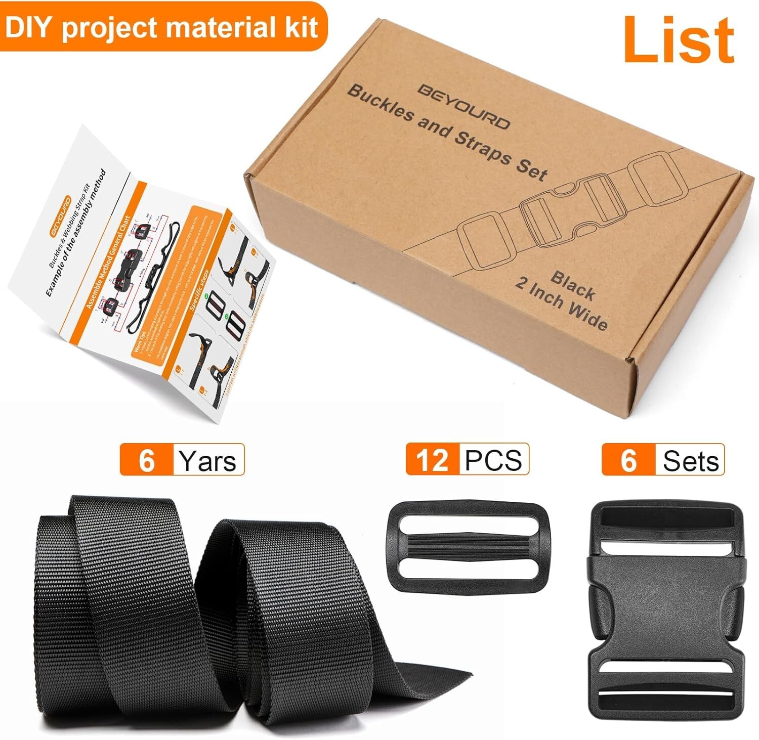 Heavy-Duty Buckle Straps Set 6-Pack Plastic Nylon Webbing for DIY Outdoor Gear