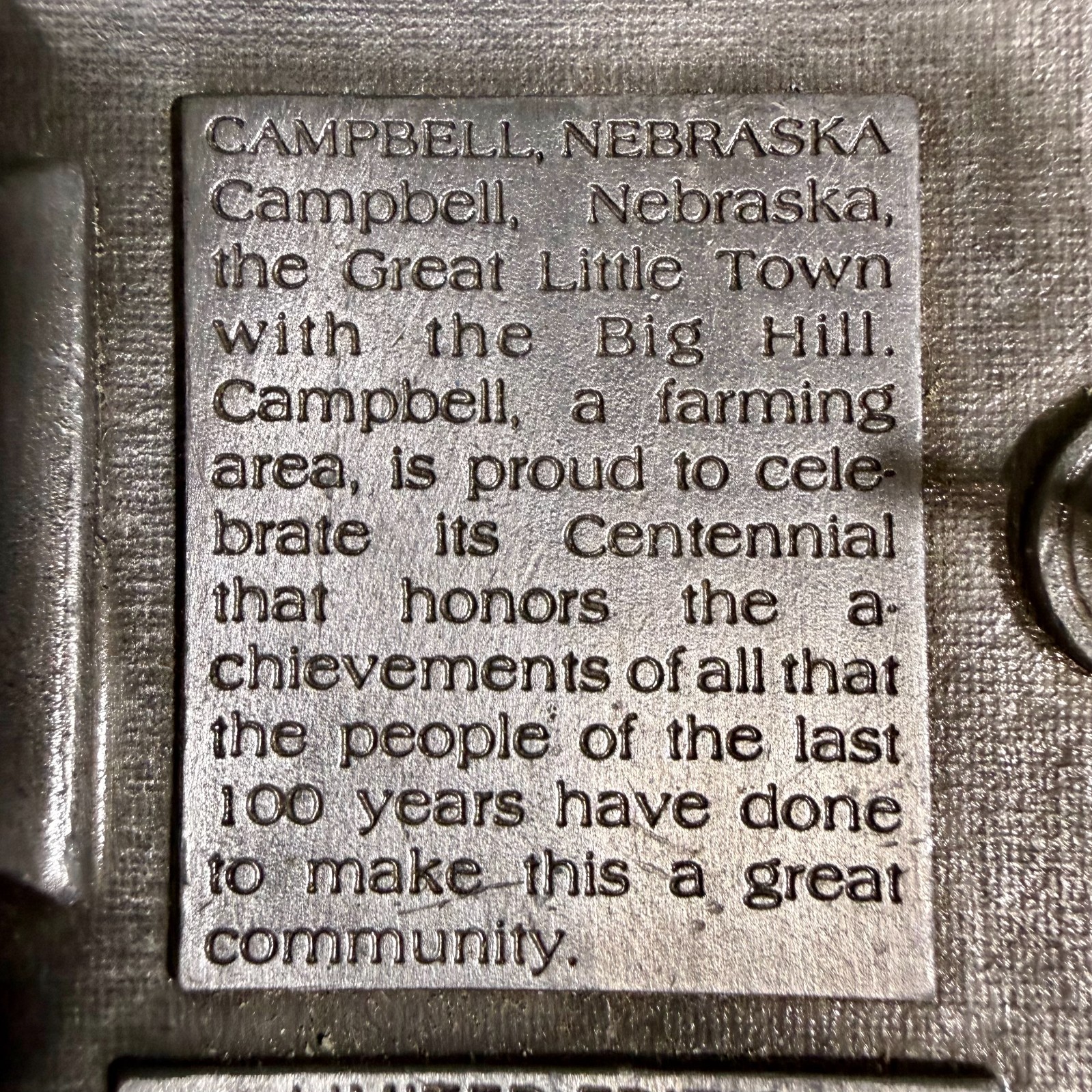 Campbell Nebraska Centennial Belt Buckle 1886–1986 Ltd Ed 200/500 Vintage