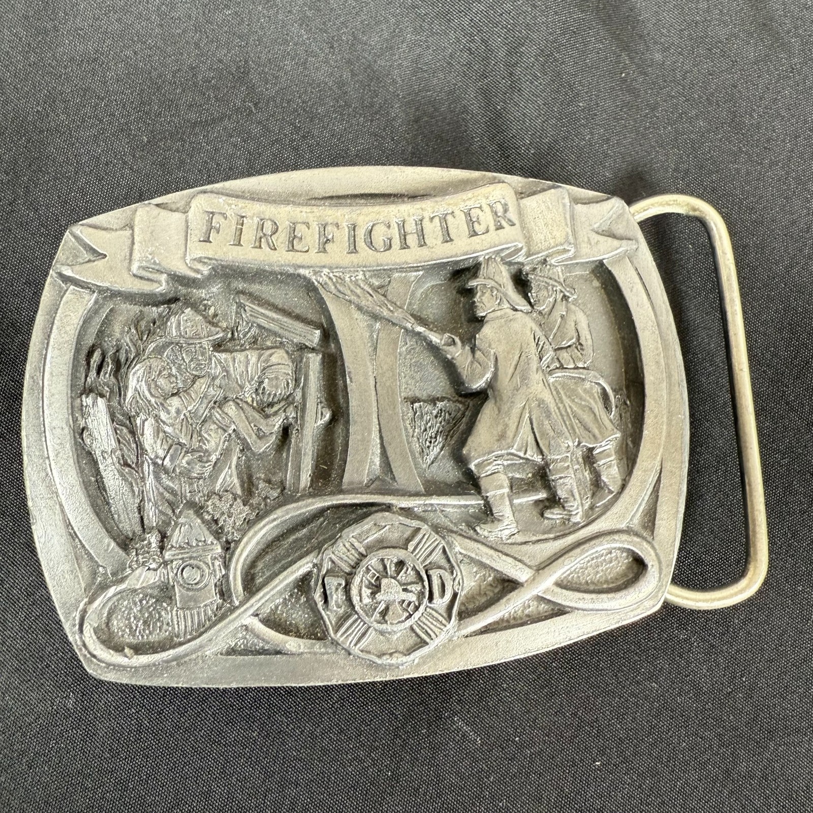 Vintage 90s Buckles Of America Firefighters Belt Buckle 3&Prime; Masterpiece Made USA