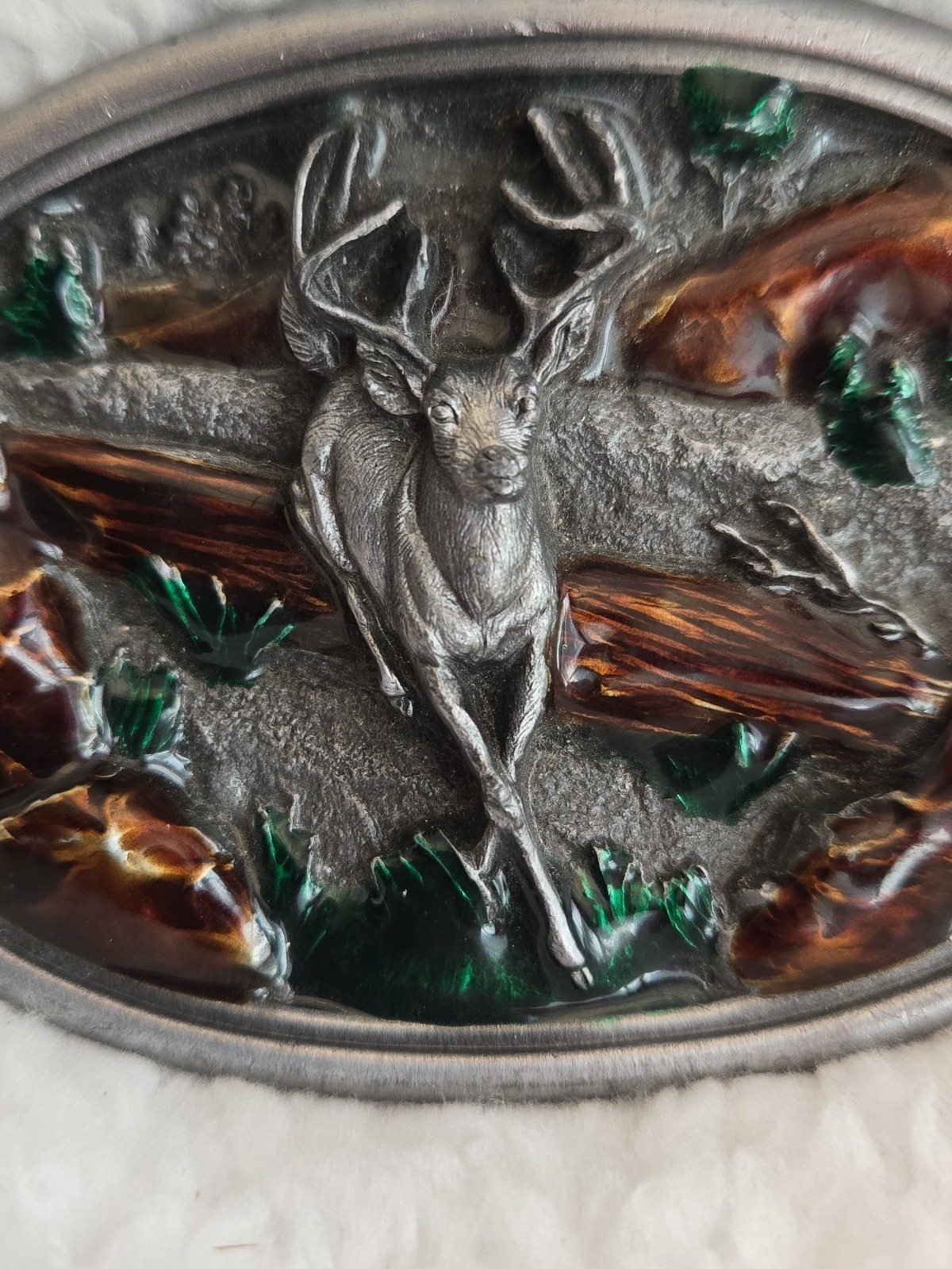 Vintage Bergamot Deer Belt Buckle #G-146 Glossy Colors Pewter 1983 Made In USA