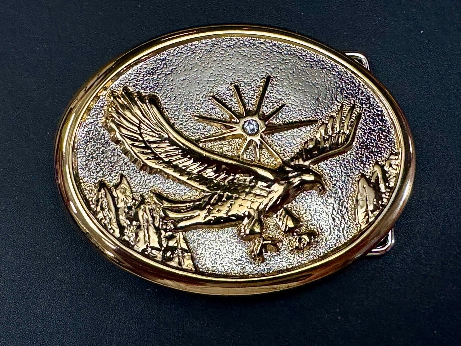 Majestic American Eagle Flying Wings Wide W/ Starburst Two Tone NOS Belt Buckle