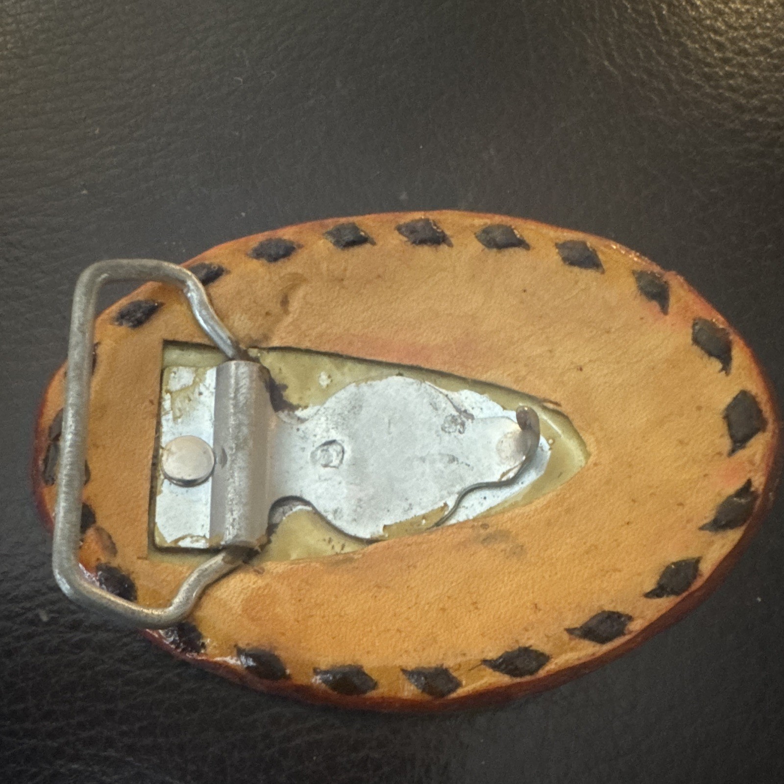 Vintage Go Boy Oil Co Belt Buckle Cartoon Cowboy Riding Bee Oilfield Advertising