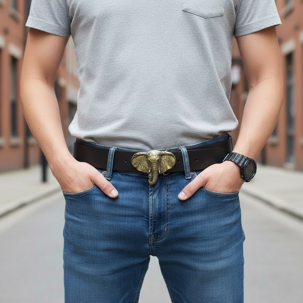 Solid Antique Elephant Belt Buckle – Strong Statement Design