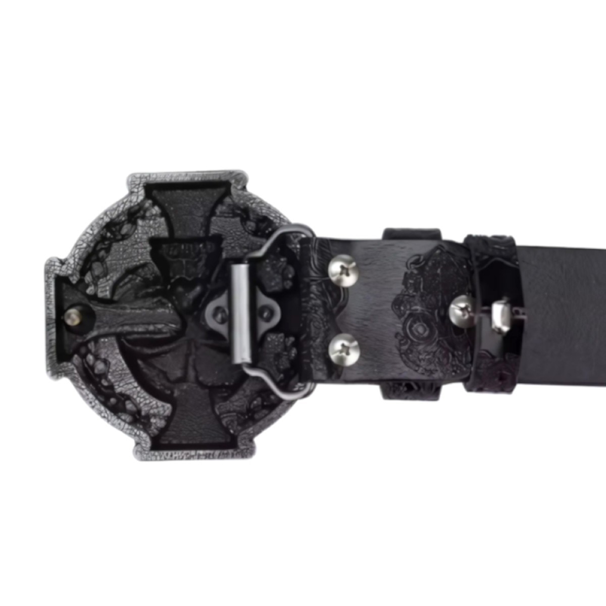Cross and Skull Buckle and Belt Set, Classic Rock Biker Accessory