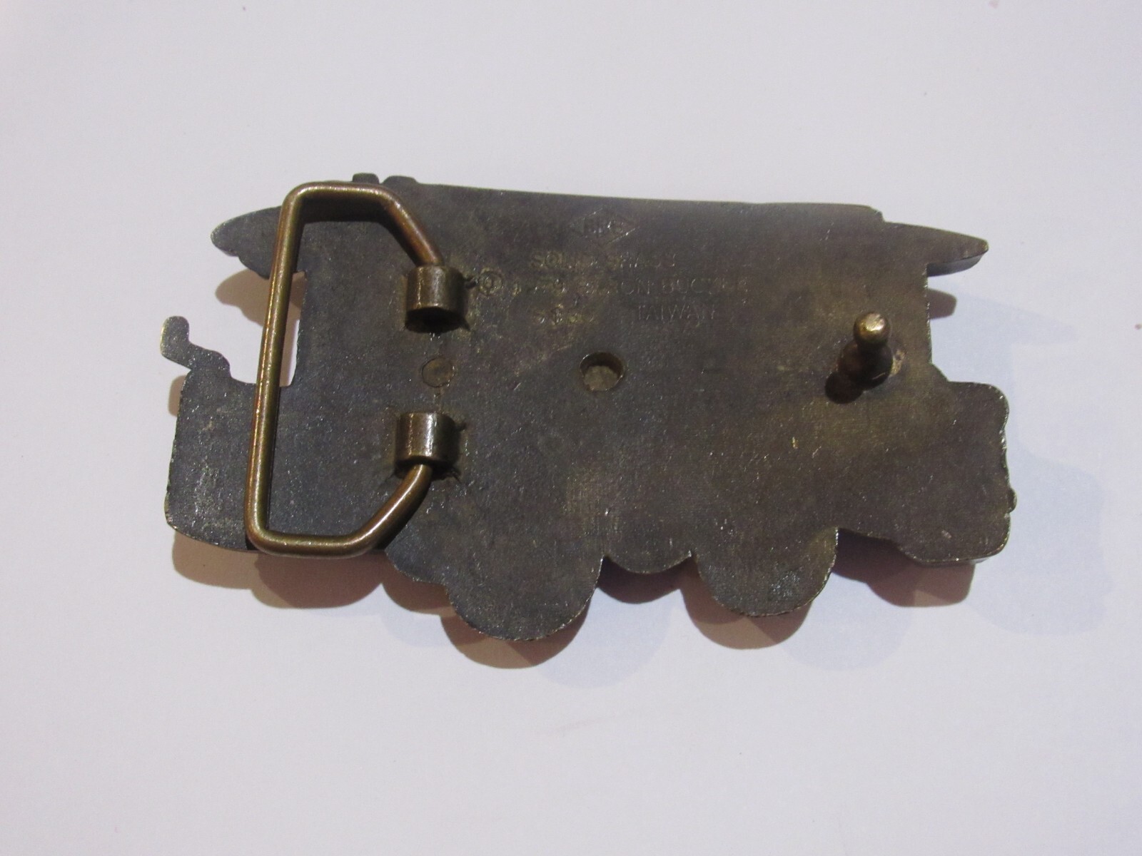 vintage 1979 solid brass Union Pass 65 Railway die-cut train car belt buckle