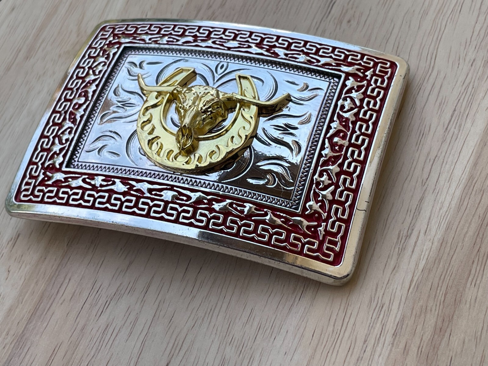 Western Buckle Gold Silver Red Longhorn Bull Cowboy Fit 2 » Hebillas Vaqueras