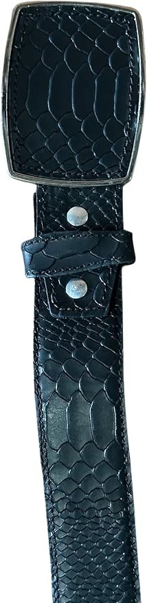 Genuine Leather Python Snakeskin Print Western Belt with Removable Buckle-Black