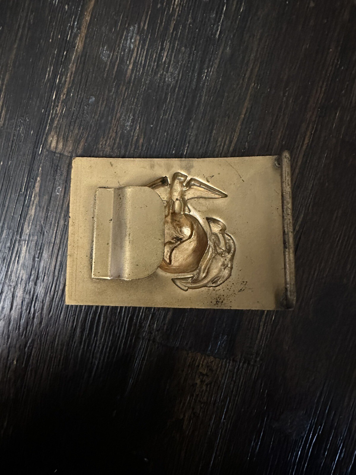 USMC US Marine Corps Belt Buckle Gold Tone Rectangle 3&Prime; x 2&Prime; Military