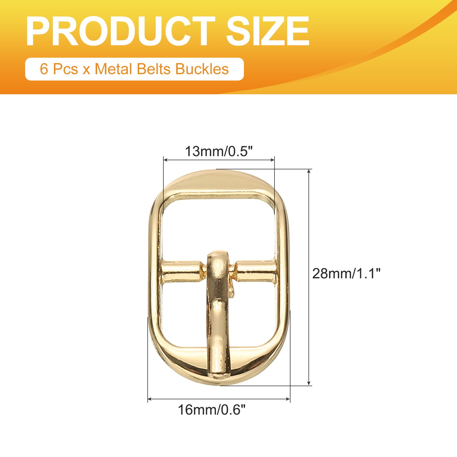 6 Pcs 0.5 Inch Single Prong Buckles Oval Center Bar Buckles, Gold Tone