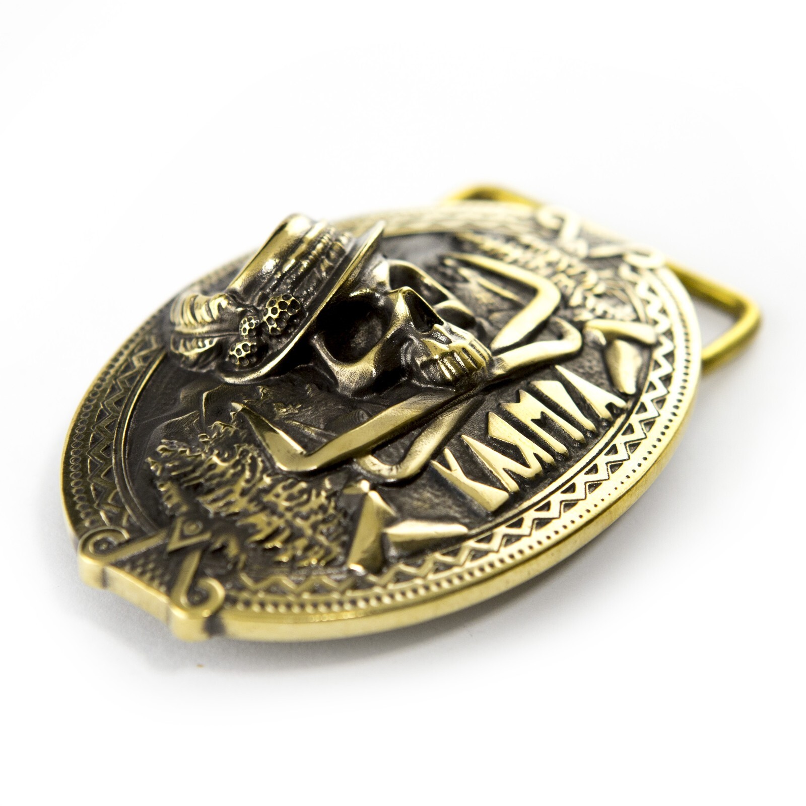 Brass belt buckle « 3D Klamra », Skull buckle, Ukrainian Molfar, Logo Klamra