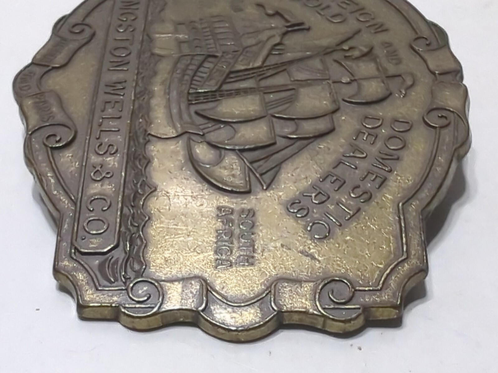✨VINTAGE✨Livingston Wells & Co. Foreign & Domestic Gold Dealers BELT BUCKLE Ship