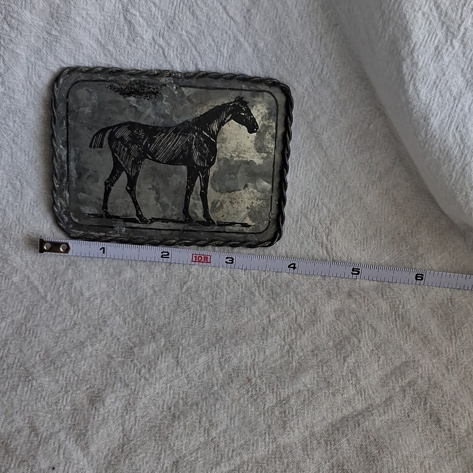Rectangle Western Horse Print , Metal Braided Edge, Silver/Black