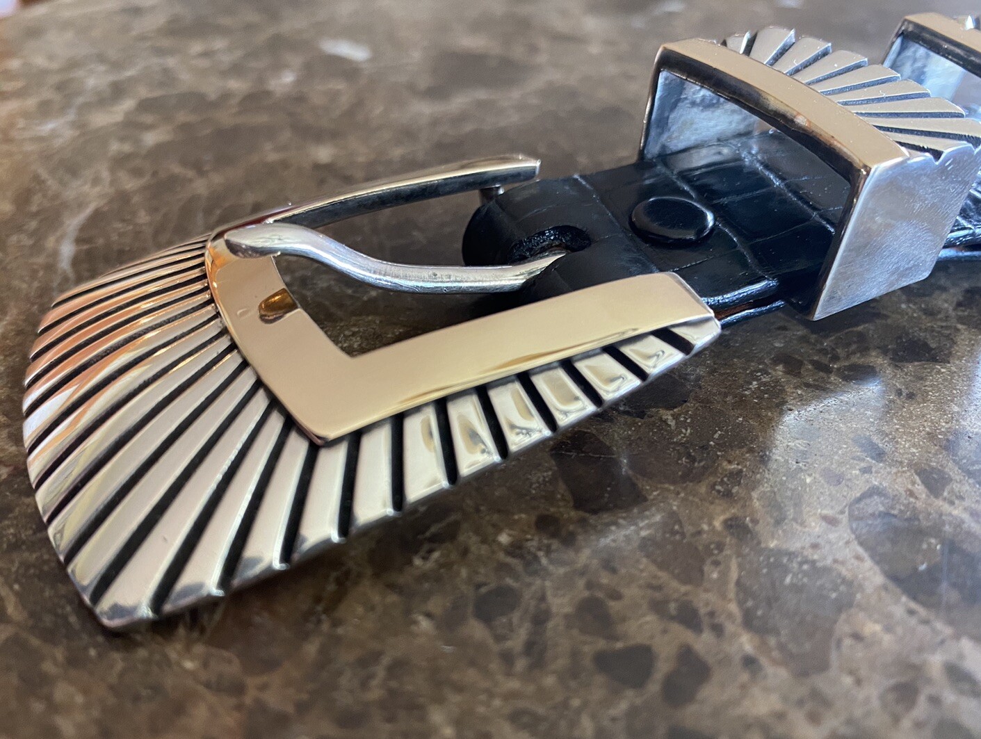 James Reid .925 Sterling 14k Gold Belt Buckle XL Set Square Ray 01 ✅