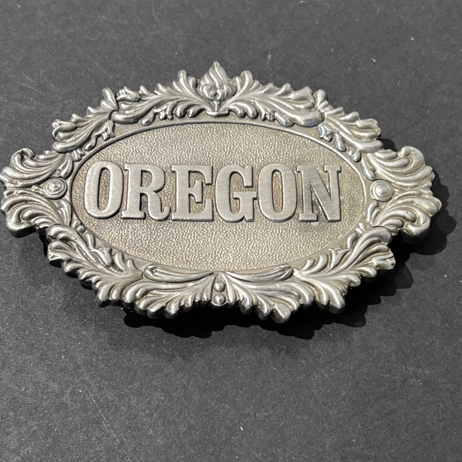 1977 “Oregon” Belt Buckle By Capt. Hawks Sky Patrol Novelty Co Pacific Northwest