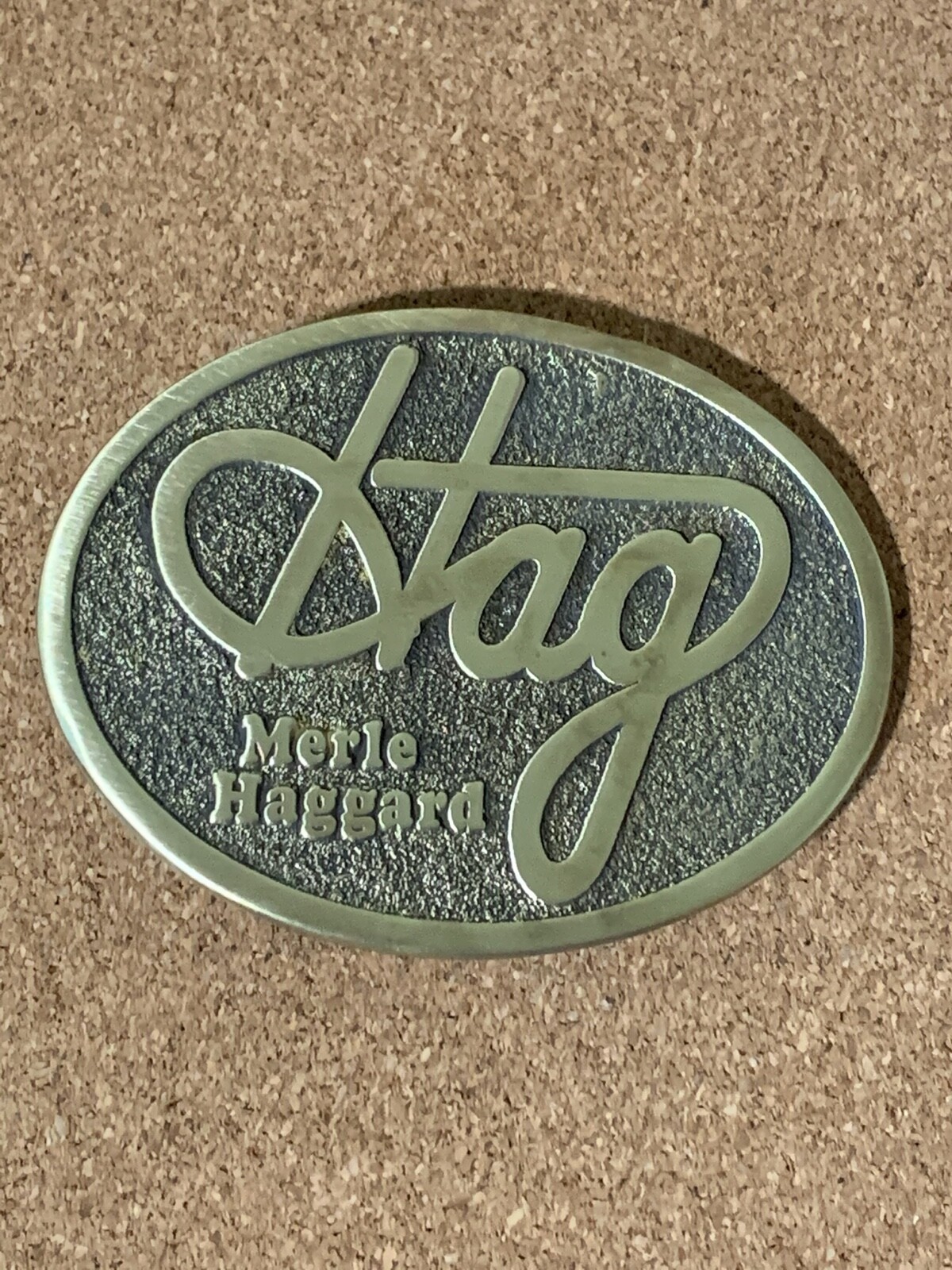 The Great Merle Haggard « Hag » Belt Buckle YELLOW BRASS Very Strong 3.5 inches