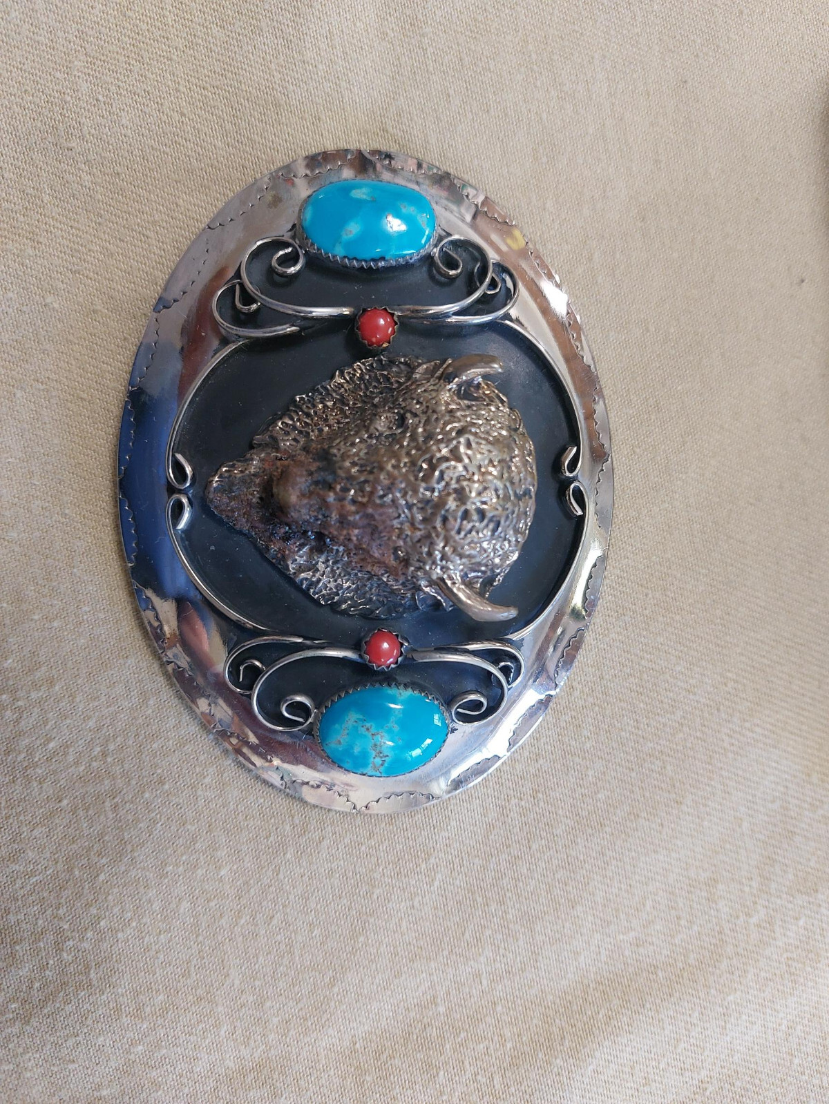 Belt Buckle Silver custom handmade buffalo turqoise stones