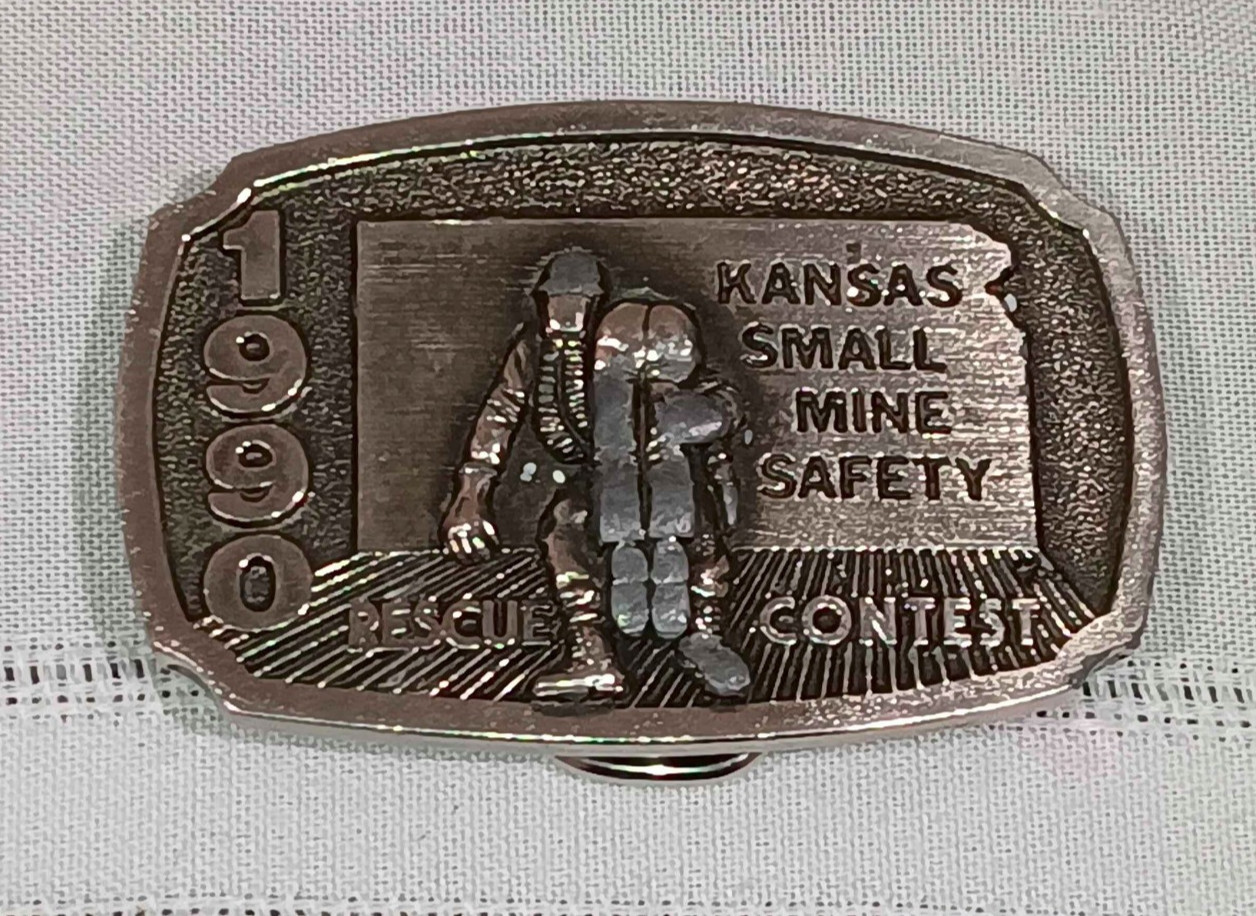 Vintage 1990 Kansas Small Mine Safety Rescue Contest Pewter Belt Buckle