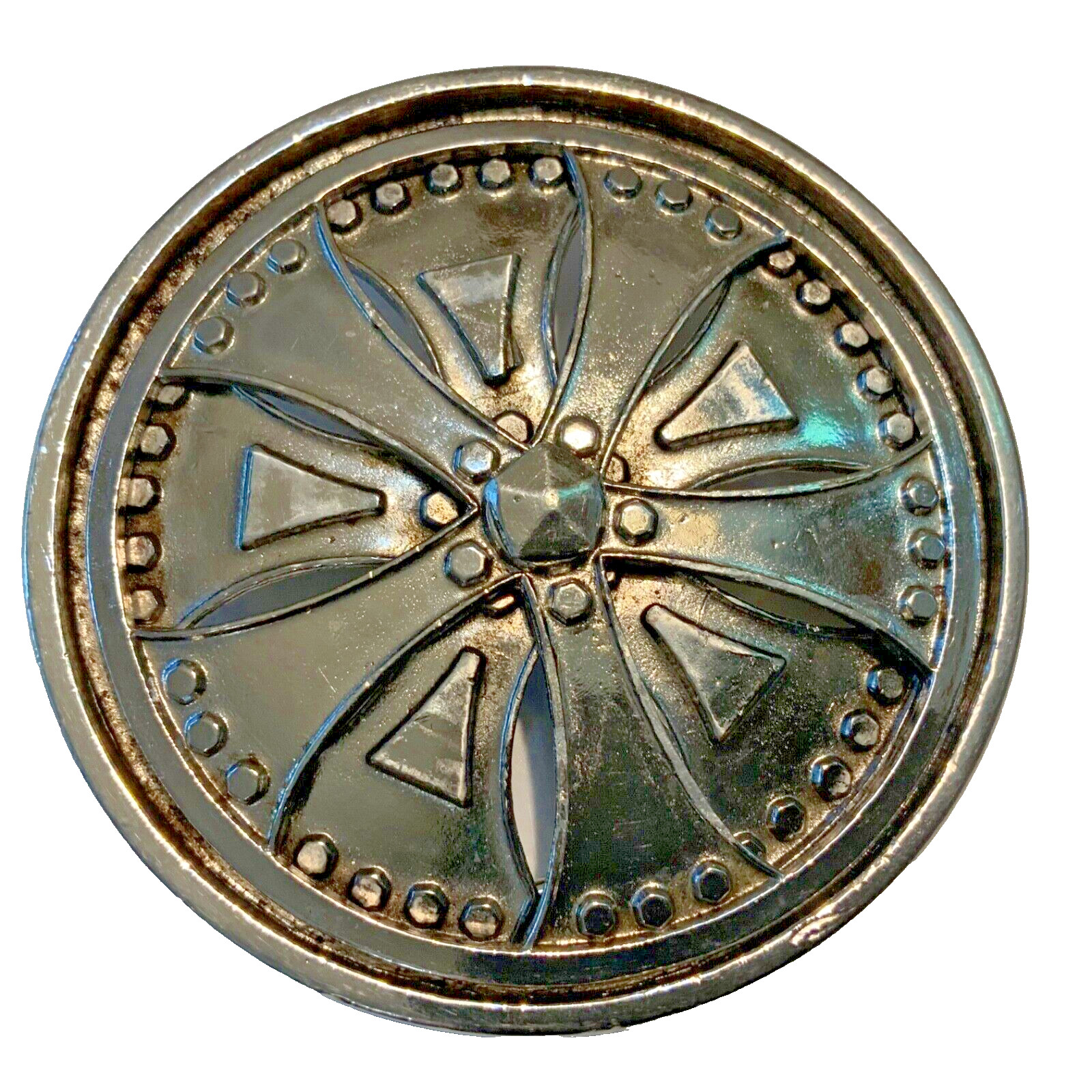 Silver Star belt buckle Spinning moving round figural novelty hubcap silver tone