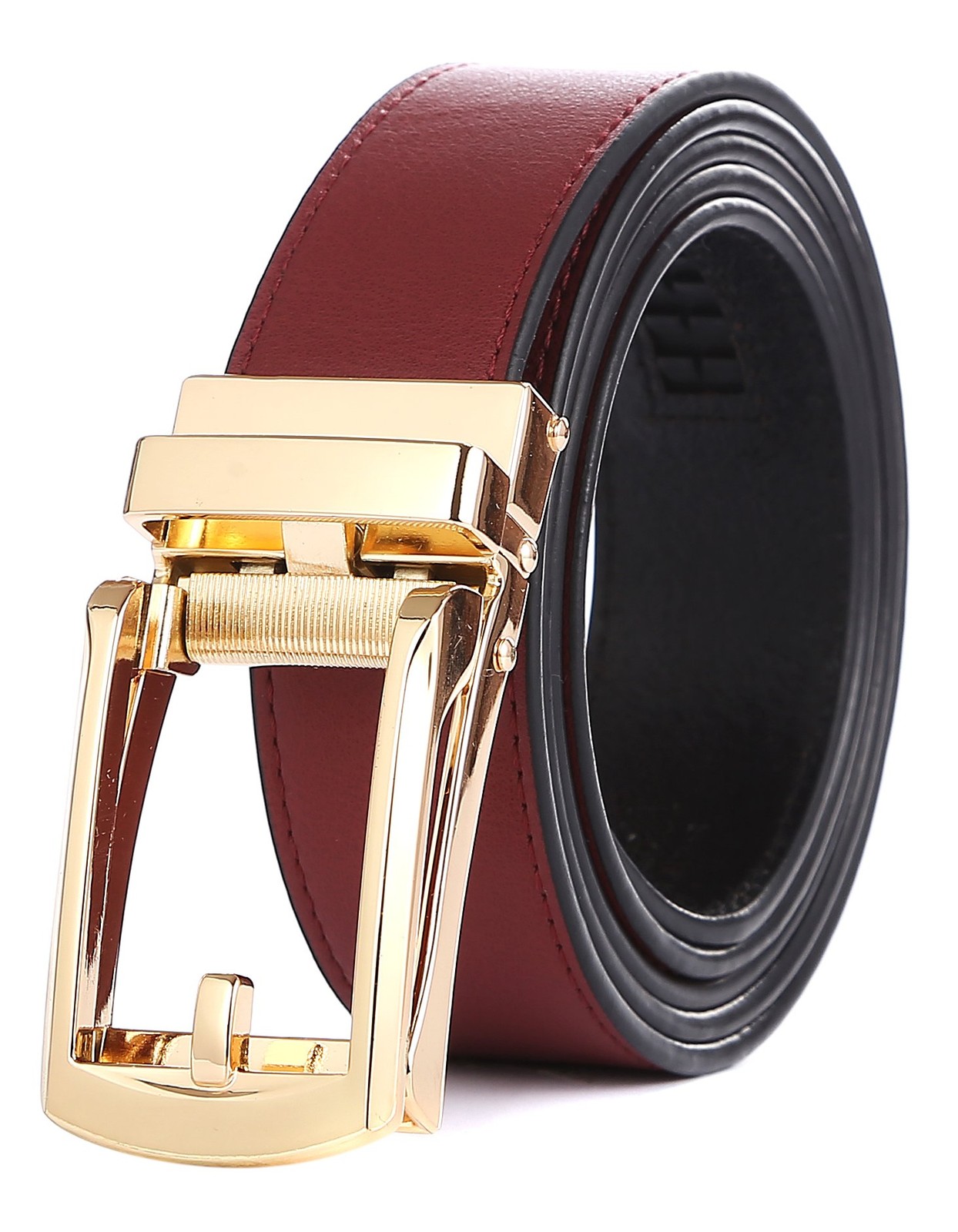 Tonywell Dress Belts One Size:32&Prime;-45&Prime;Waist, Mens Wine Red Belt Gold Buckle