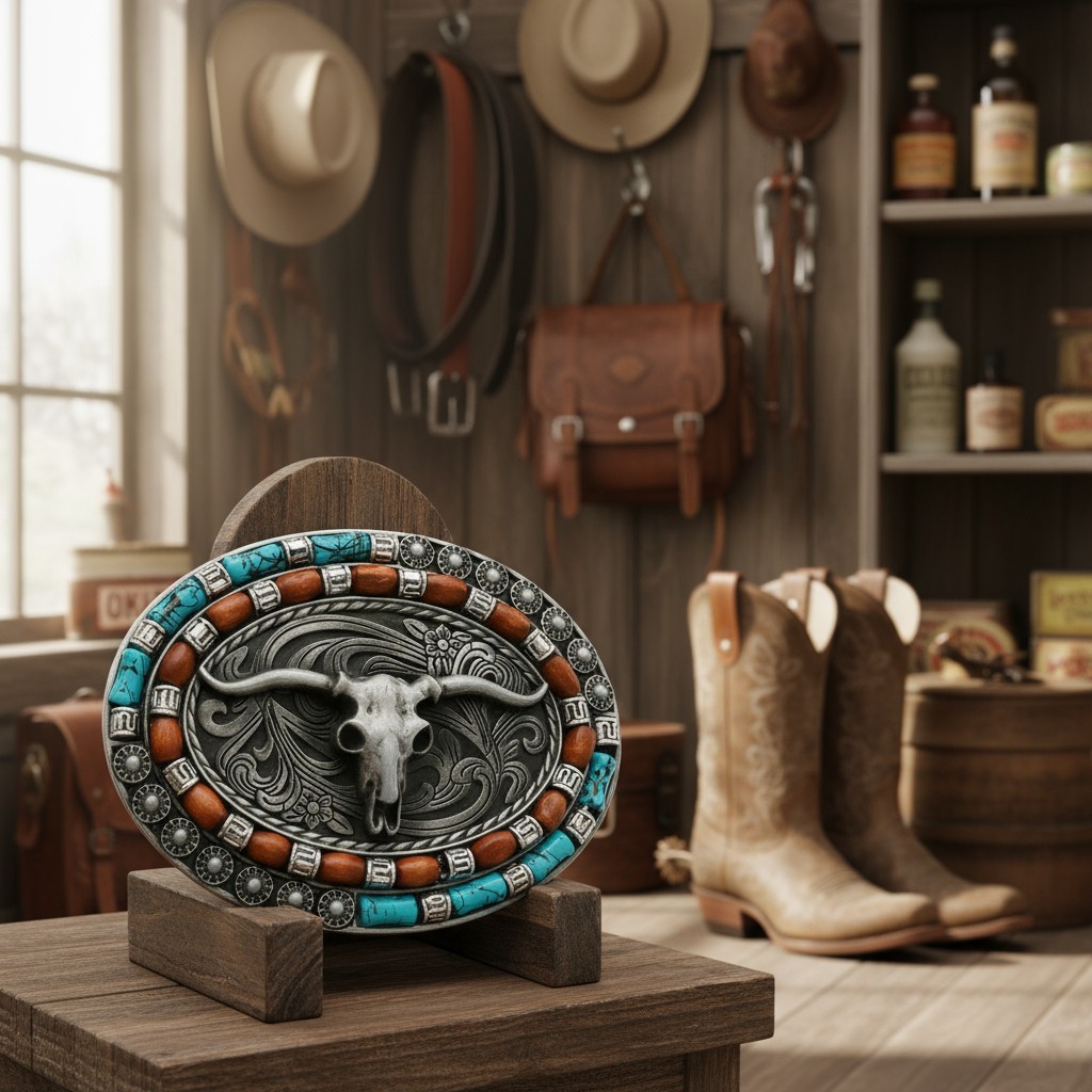 Men Silver Metal Buckle Western Fashion Bull Long Horn Texas Cow Rodeo Statement