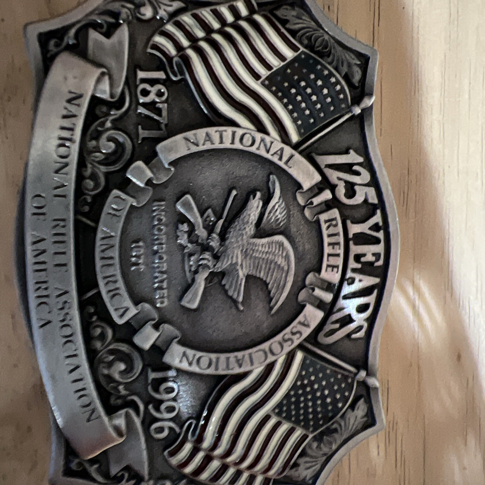 Belt Buckle-National Riffle Assoc. Of America 1871-1996 Flags,Eagle 125 Years