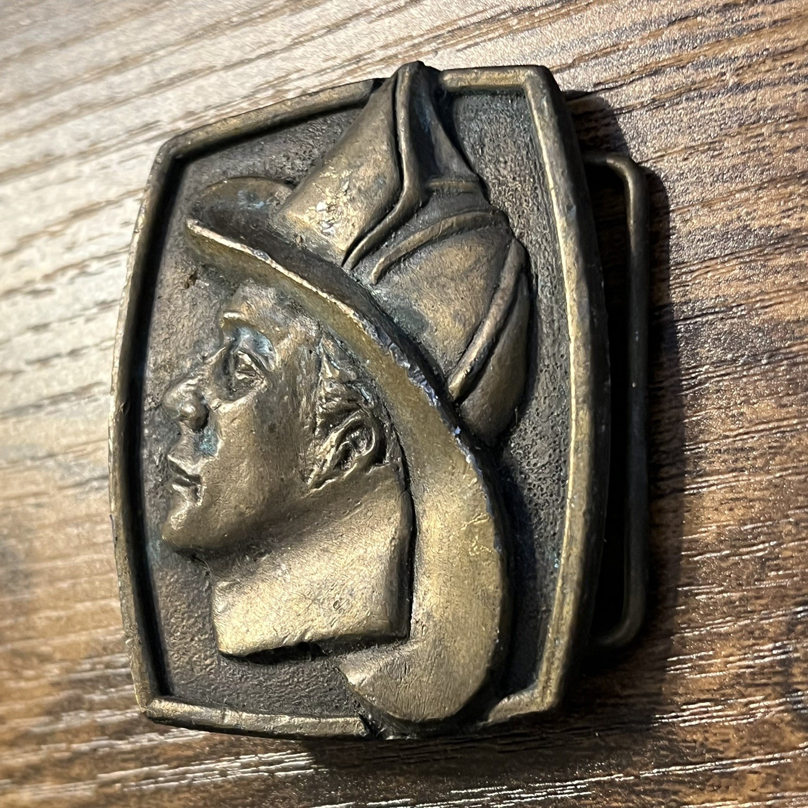 Vintage Firefighter Profile Brass Tone Belt Buckle 3D Relief First Responder B20