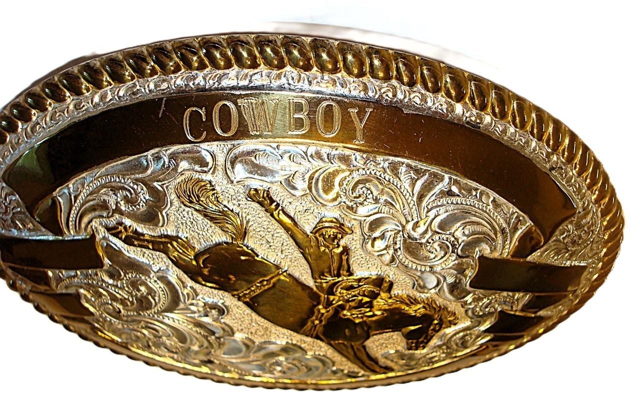 CRUMRINE BRONCO RIDER BELT BUCKLE HEAVY SILVER PLATE Over BRONZE!