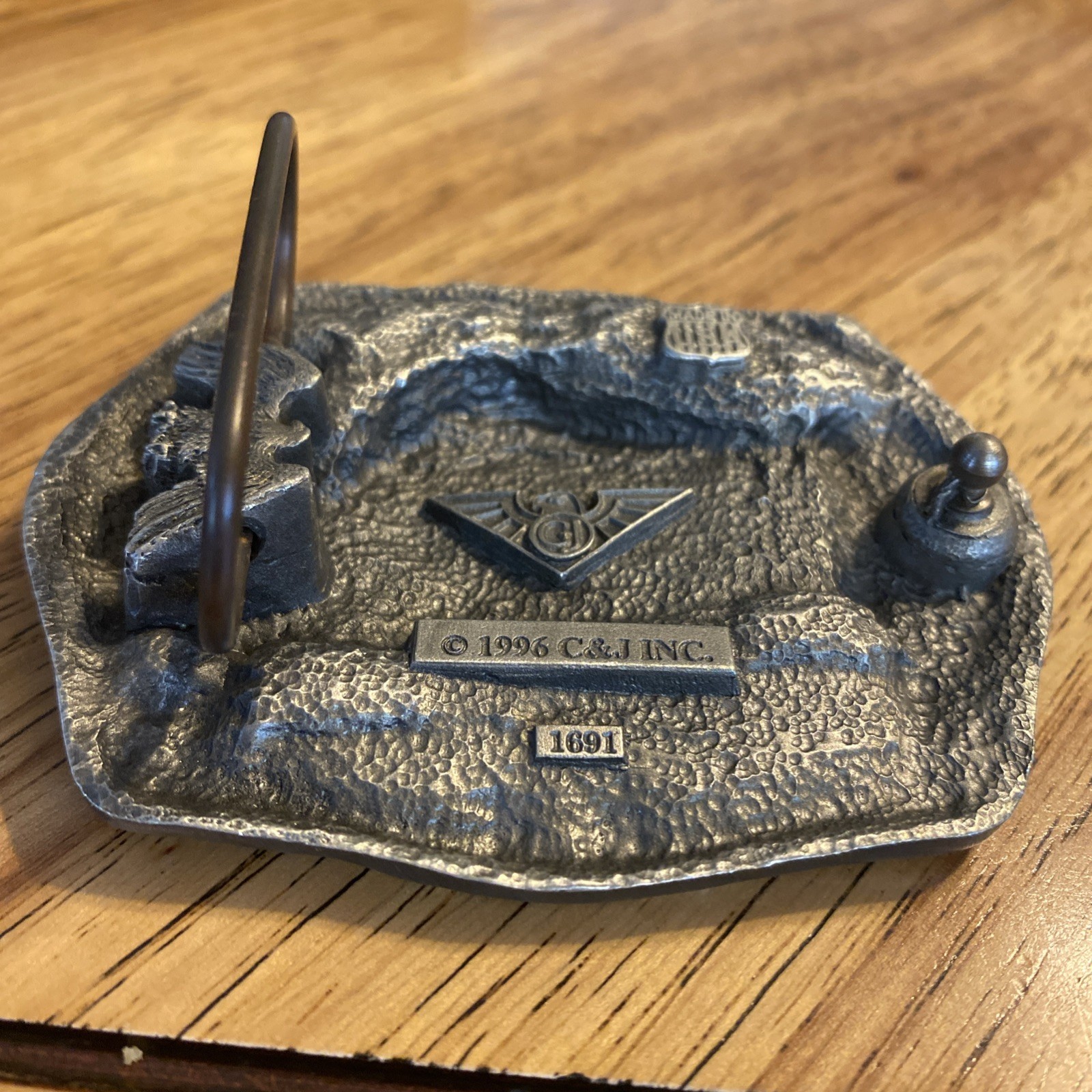C&J 1996 BELT BUCKLE Train Engine #203 Indian Warrior Headdress, #1691