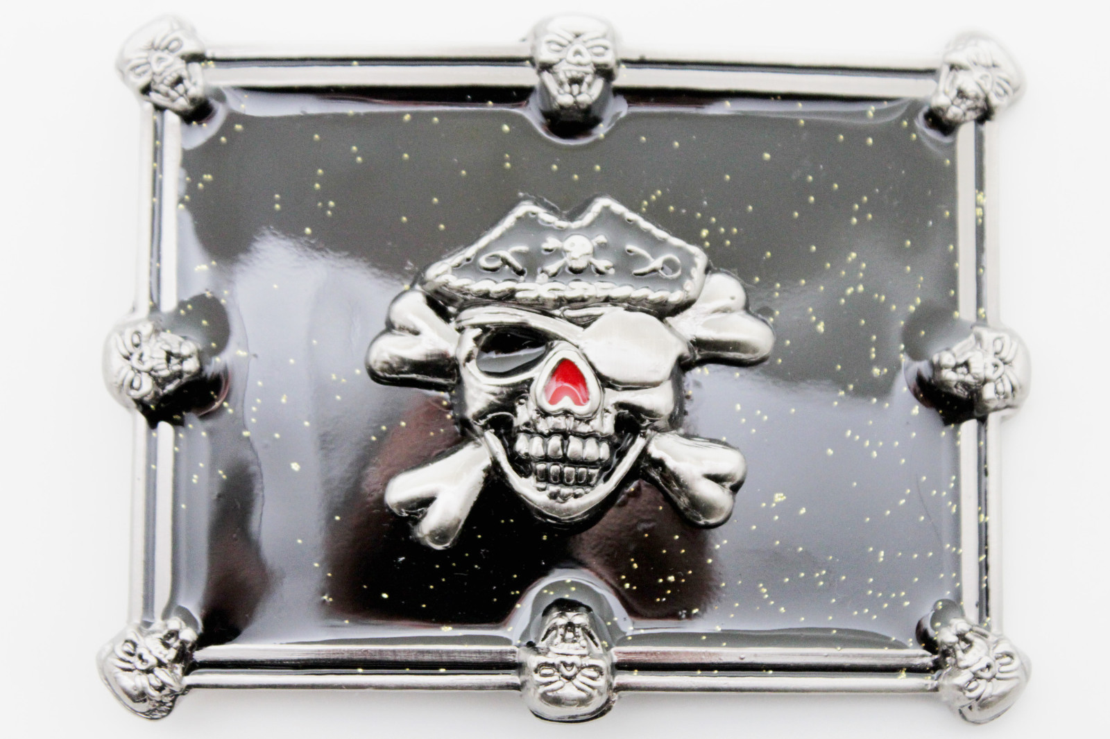 Men Women Fashion Buckle Silver Skull Skeleton Black Pirate Gothic Bones Square