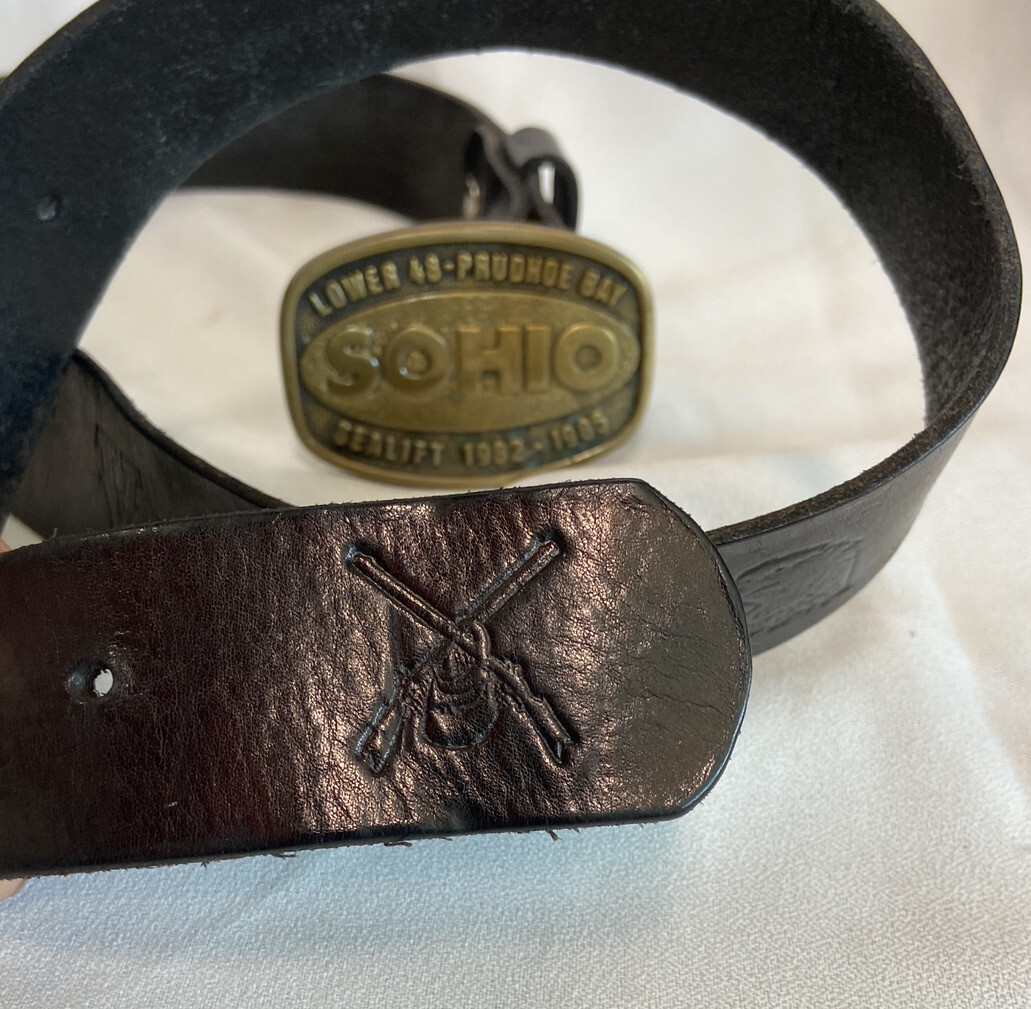 Sohio OIL Lower 48-Prudhoe Bay Sealift 1982-1985 Belt & Brass Buckle Made USA
