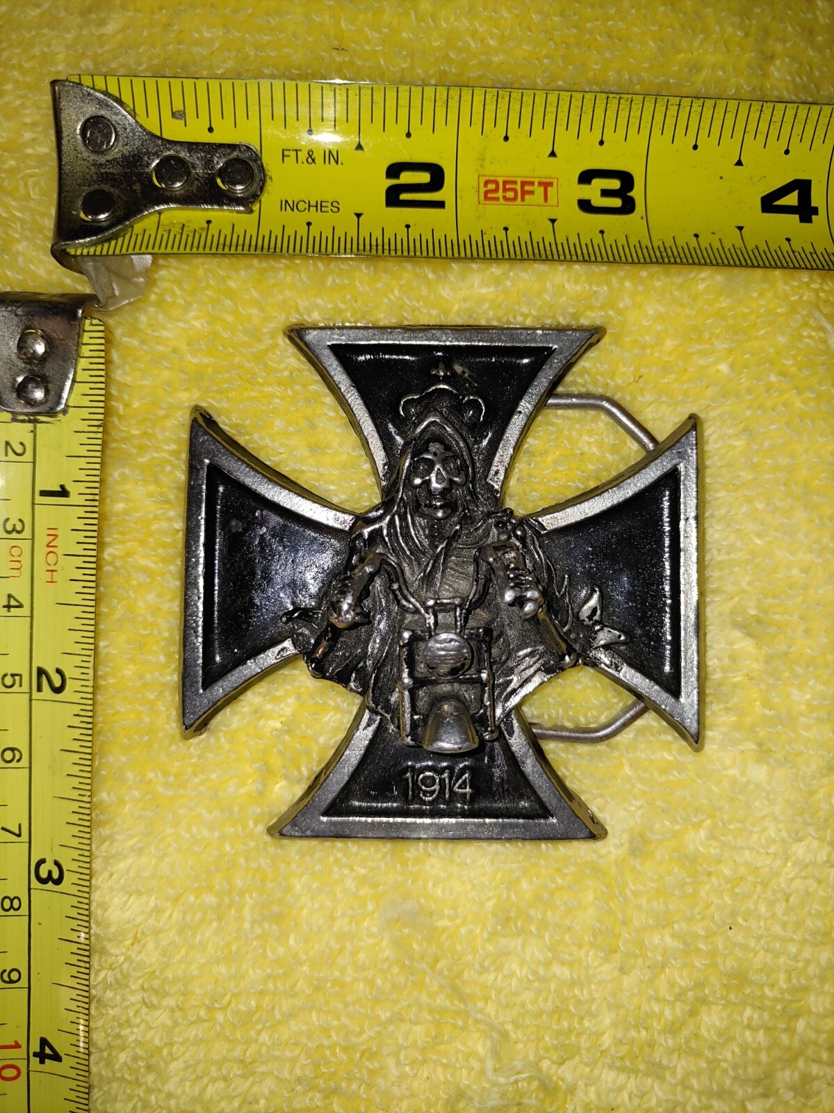 Black Iron Cross Skull Biker Belt Buckle