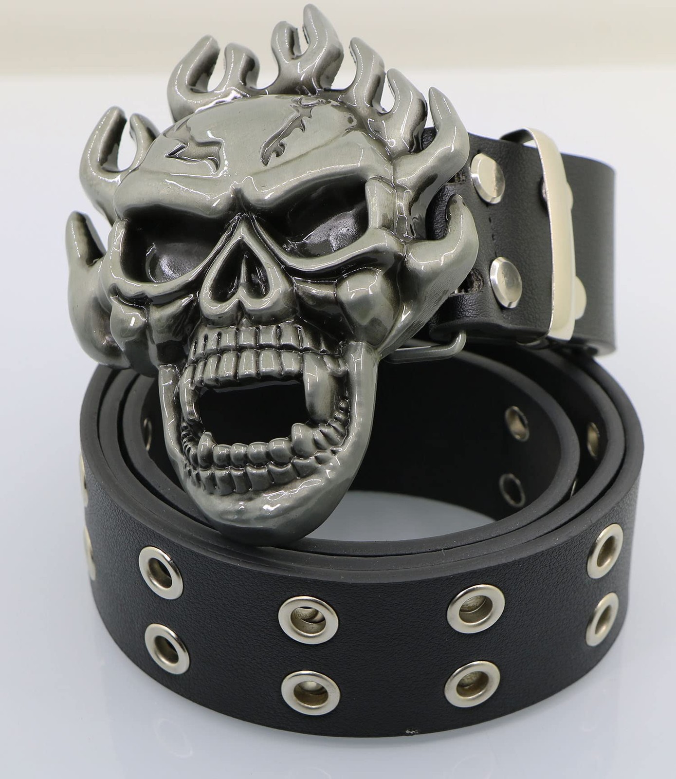 NORICAP Men And Women Metal Skull Head Leather Buckle Belt Waist Medium, K4b