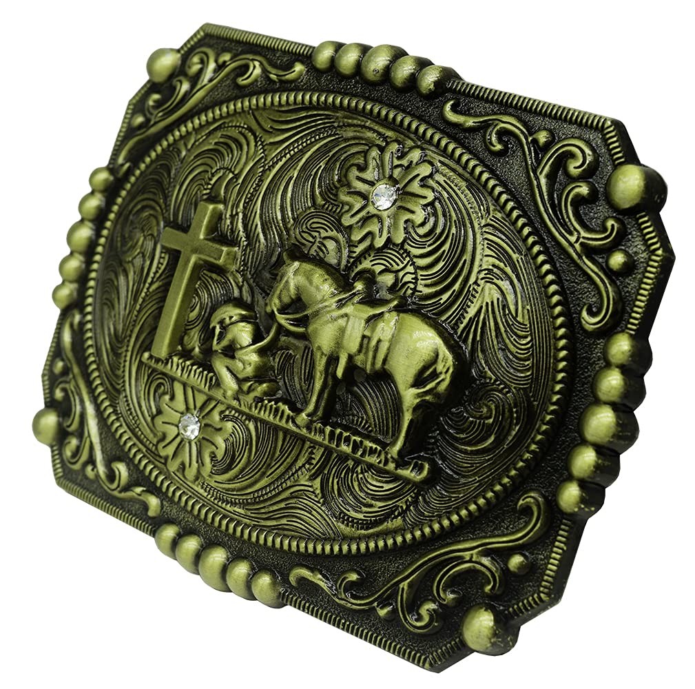 Religion Cross Cowboy Kneeling Prayer And Horse Design Belt Buckle