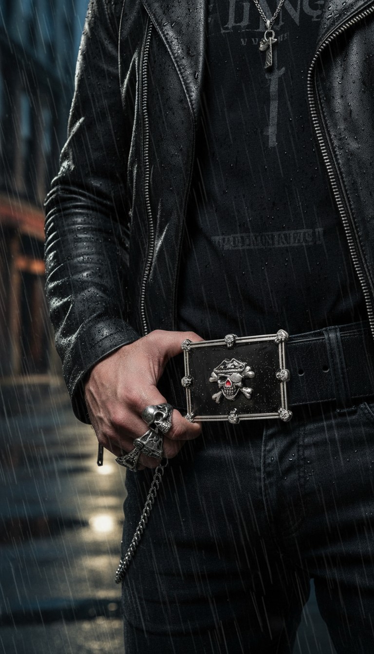 Men Women Buckle Silver Skulls Skeleton Halloween Black Pirate Deat Big Gothic