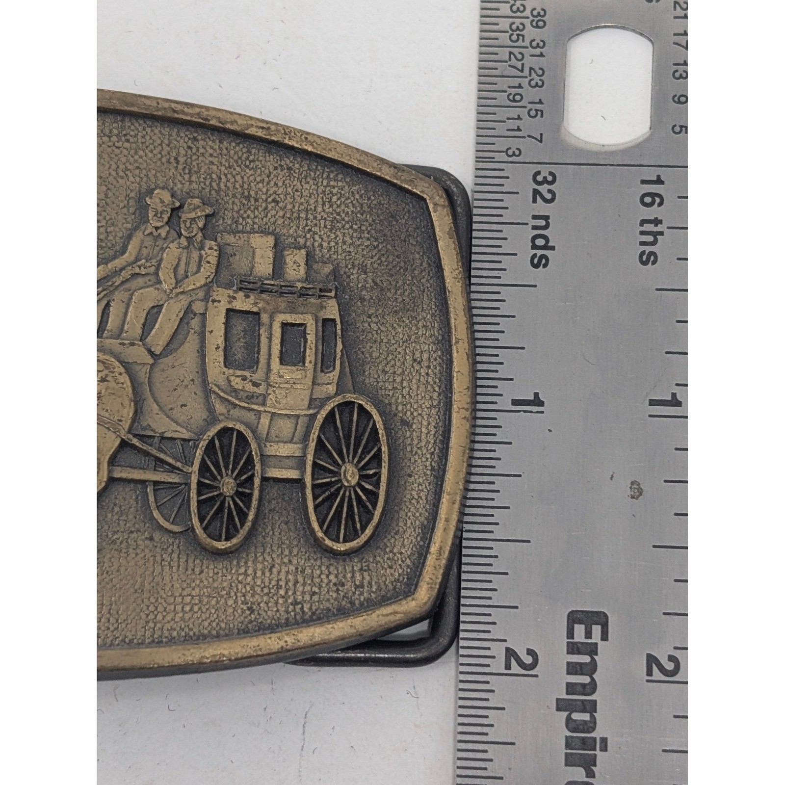 Vintage Western Horse Team Belt Buckle Brass Tone Cowboy Relief 3.25in