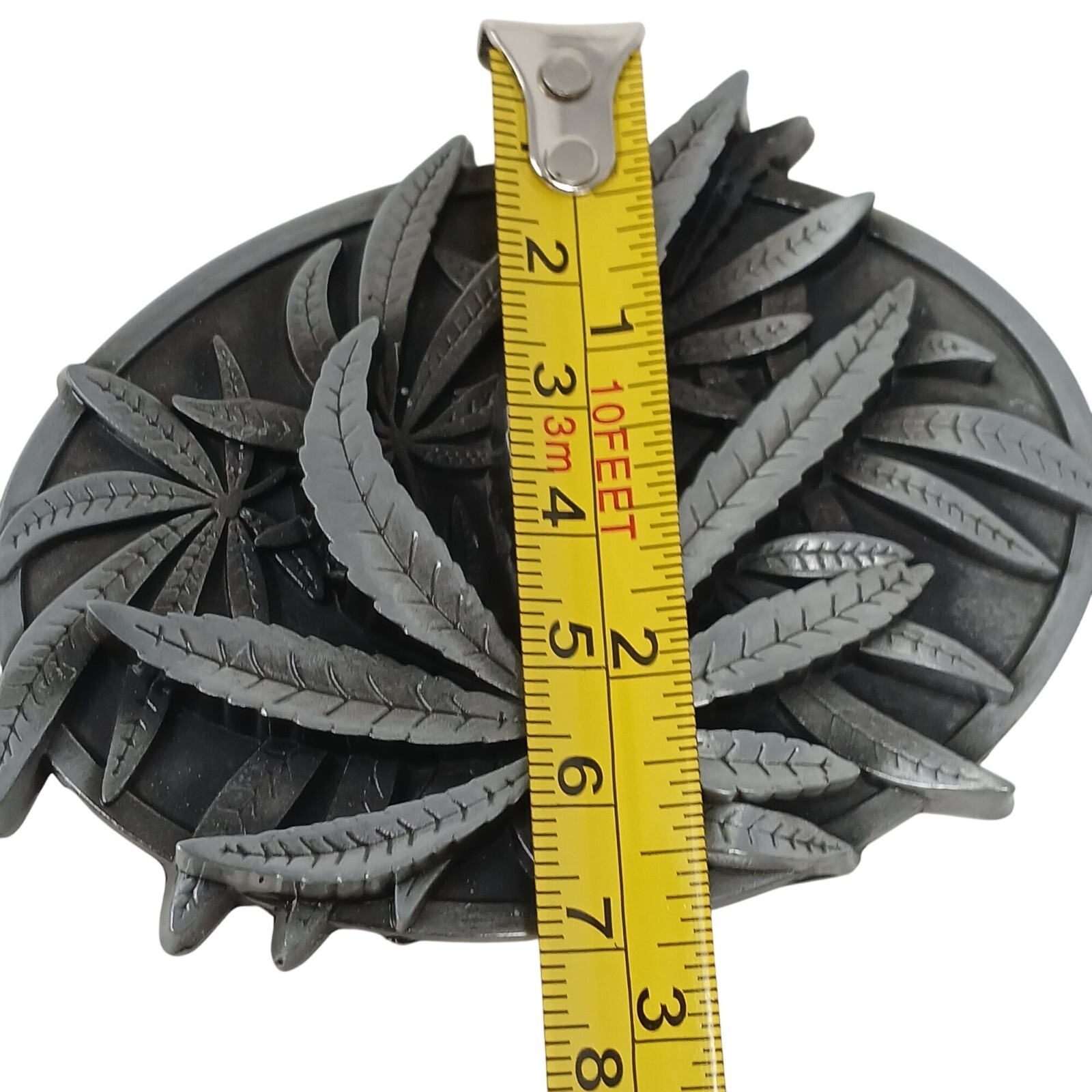 Marijuana Leaf Belt Buckle 3D Metal Design 3.5&Prime; Wide Pewter Color #M-14