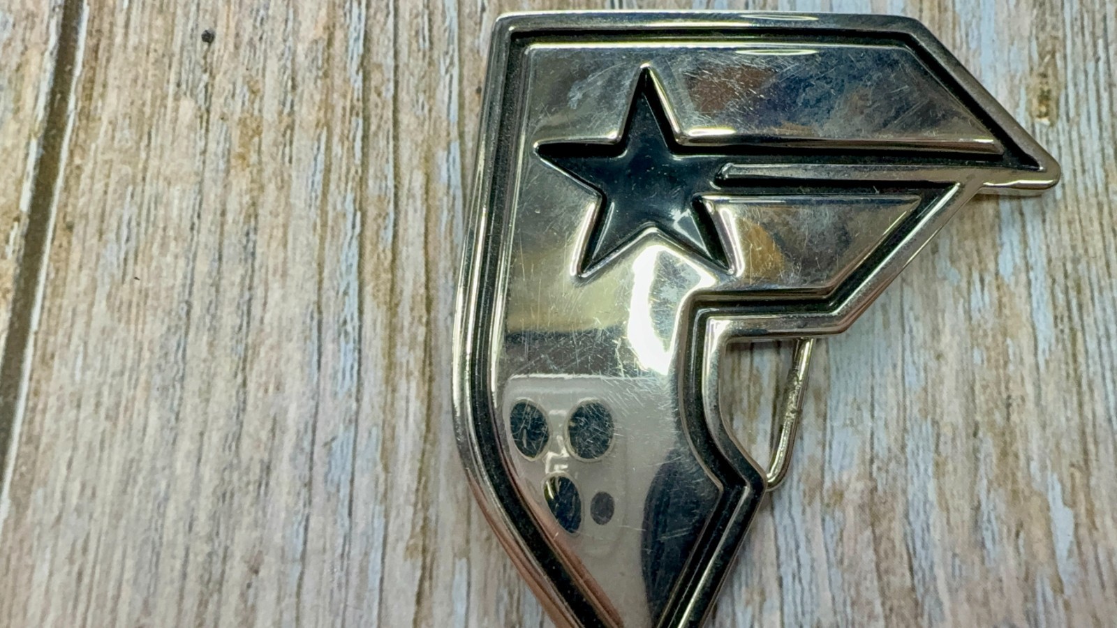 Famous Stars and Straps F Logo Belt Buckle Silver Black Metal Y2K