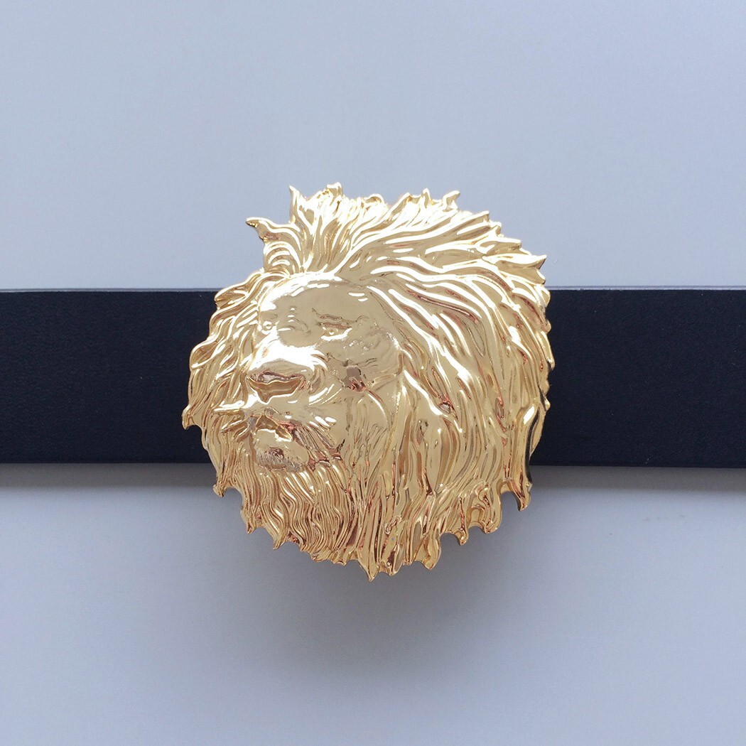 Gold Color Plated Lion Head Animal Wildlife Western Belt Buckle