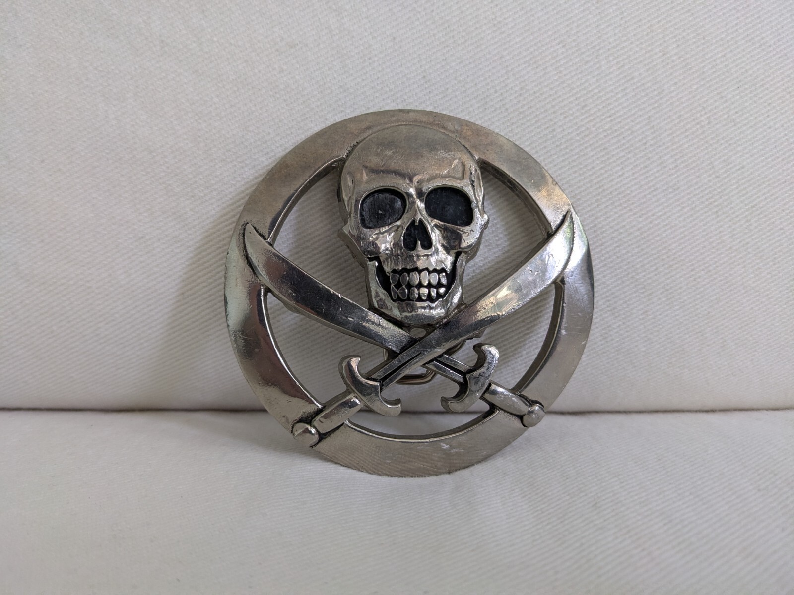 Silver Star Skull and Swords Belt Buckle Made in USA