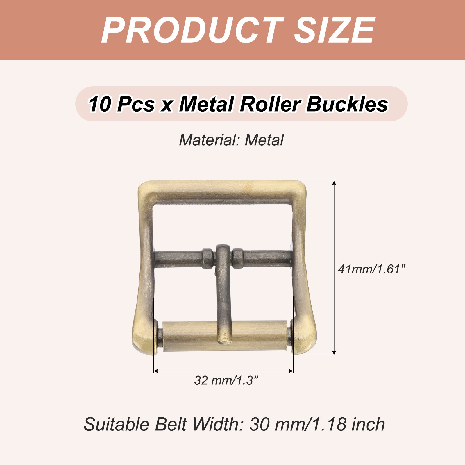 1.6&Prime;x1.3&Prime; Rectangle Shape Single Prong Belt Buckle (Bronze, Pack of 10)