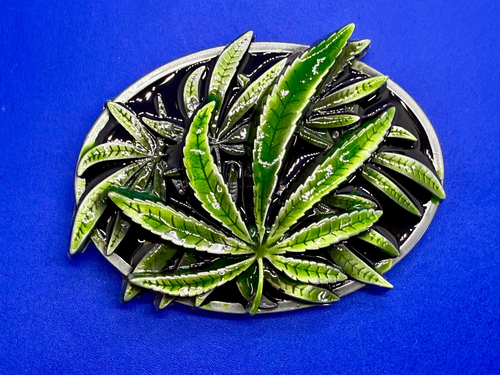 Marijuana Cannabis Pot Leaf Weed Enameled 3D Dimensional Layered Belt Buckle