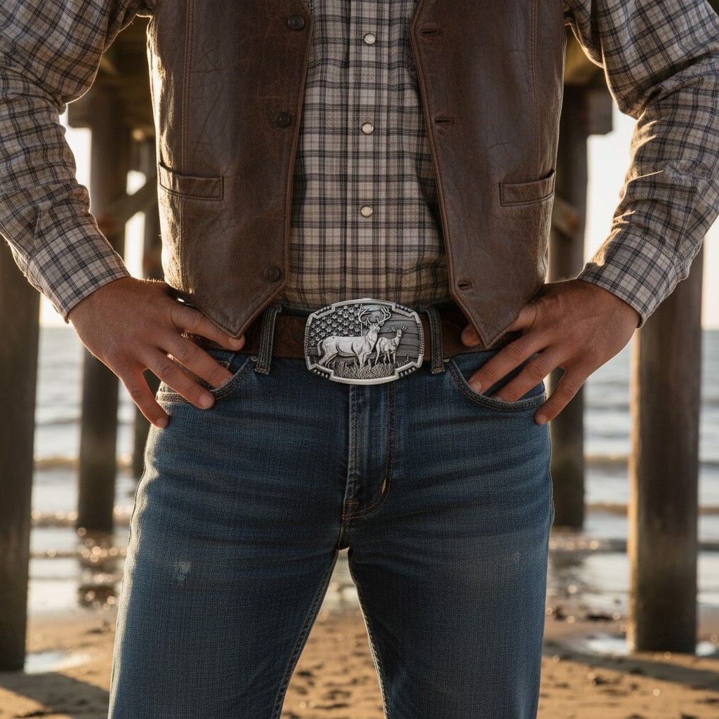 Men Women Dark Silver Metal Belt Buckle Deer Nature Hunter Rodeo Fashion Jeans