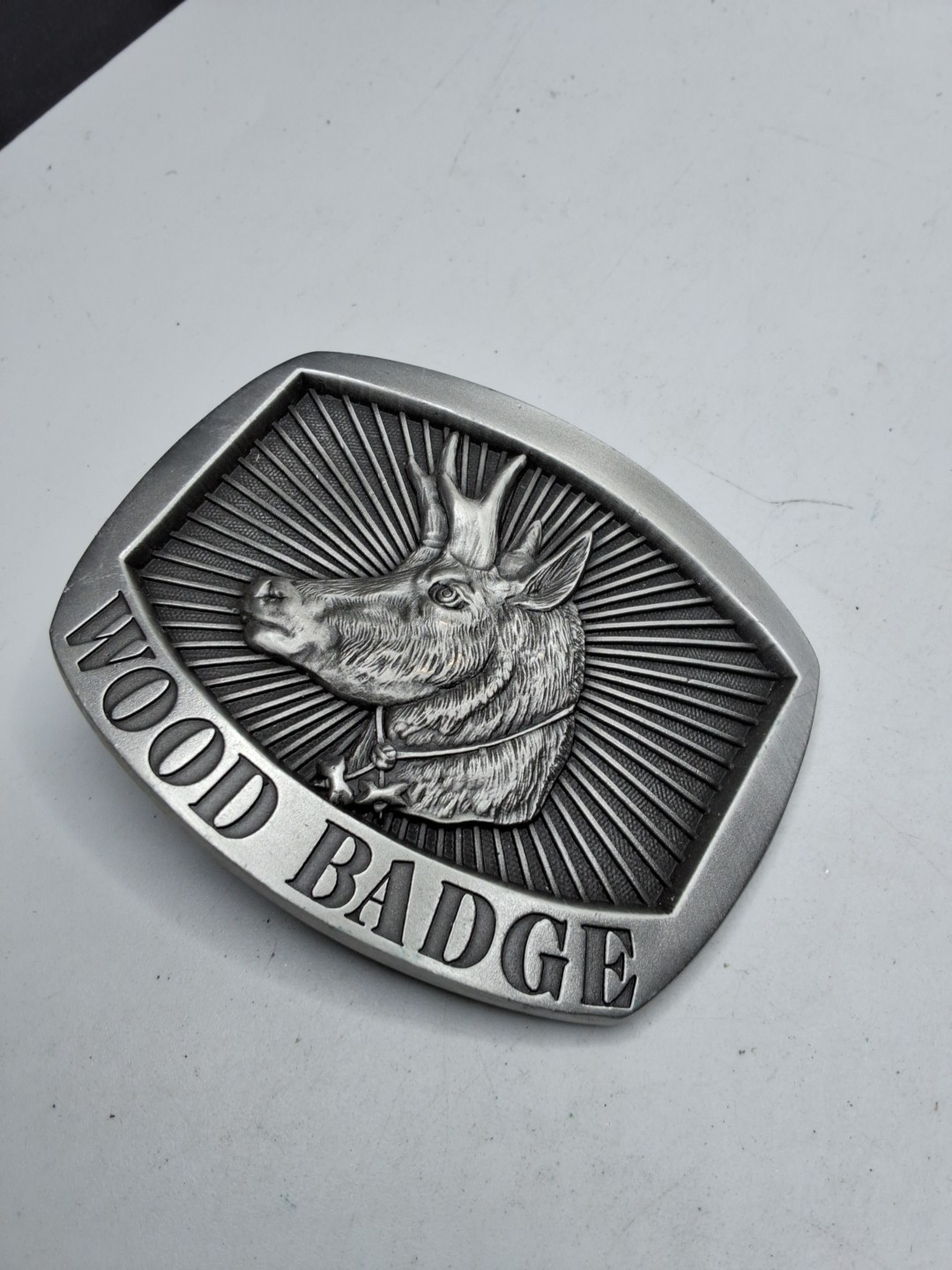 Solid Pewter Wood Badge Men&rsquo;s Belt Buckle