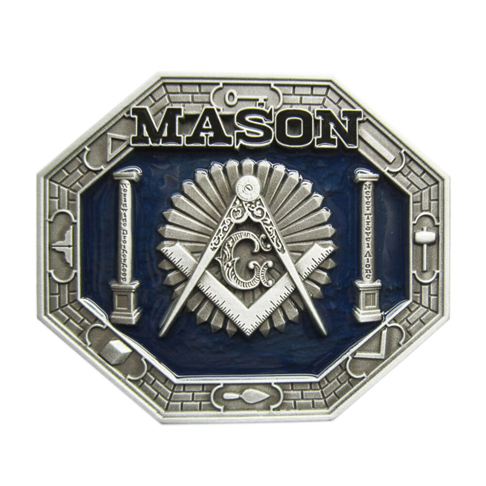 Antique Silver Enamel Mason Belt Buckle Gurtelschnalle Stock in US