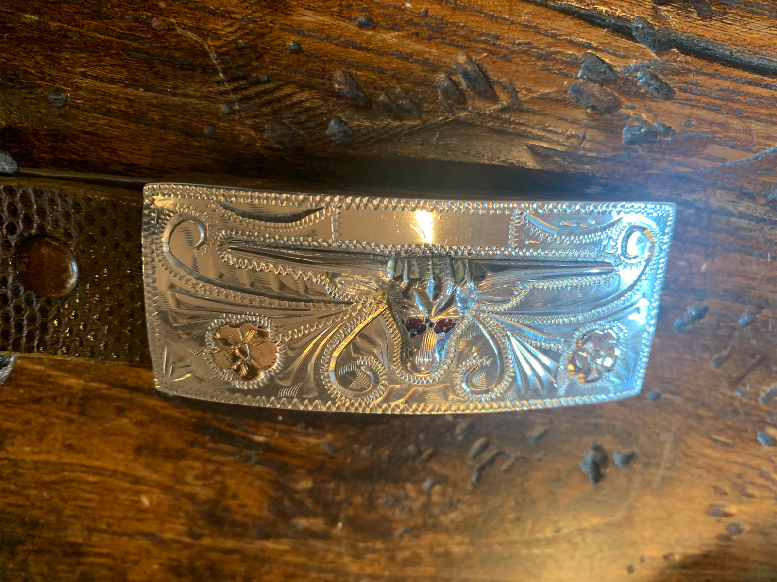 Mex,James Reid style 14K Sterling Silver Belt Buckle Longhorn 31-33-1”🐍✅